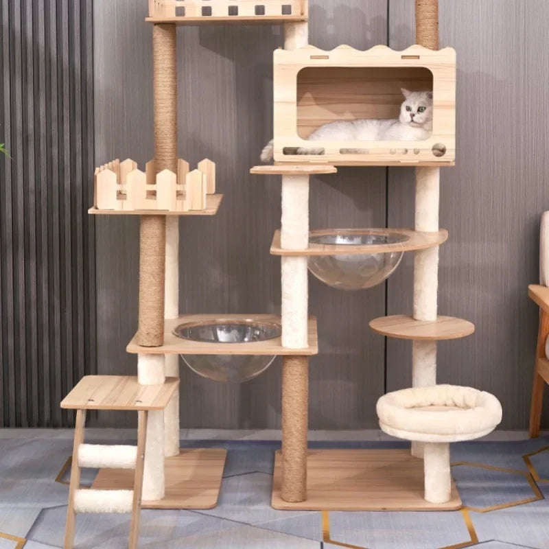 Grand arbre à chat en bois multi-niveaux