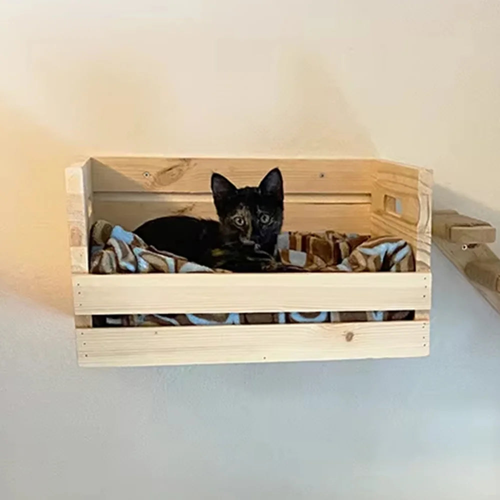 Panier mural en bois pour chat
