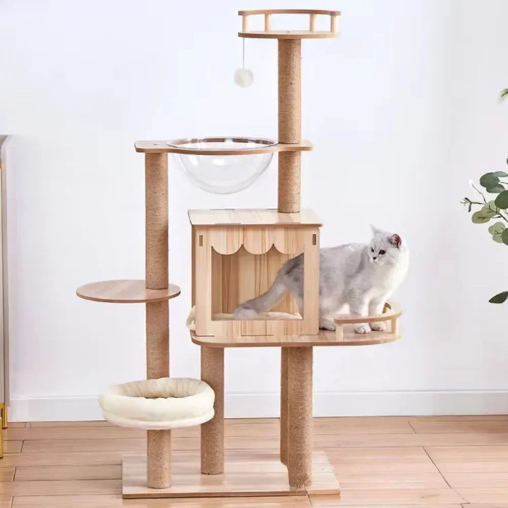 Arbre à chat en bois avec capsule spatiale