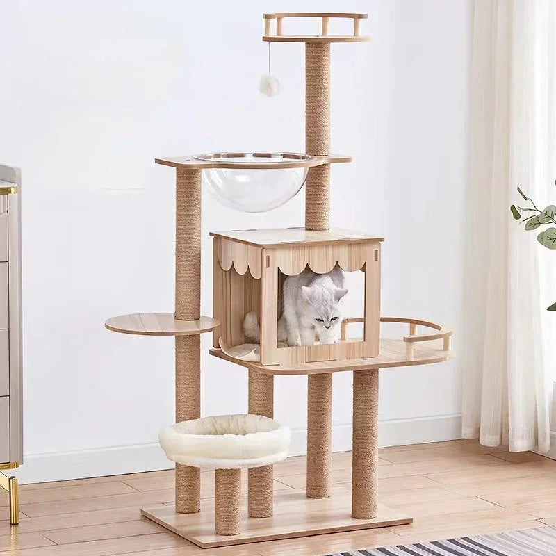 Arbre à chat en bois avec capsule spatiale