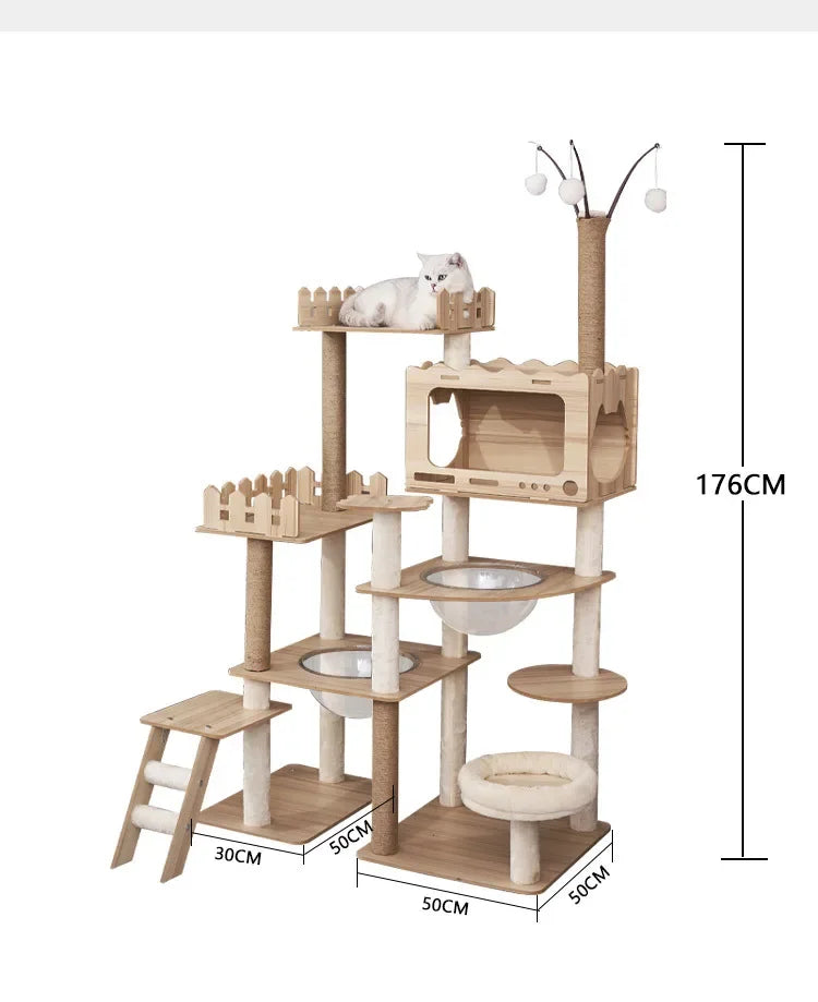 Grand arbre à chat en bois multi-niveaux