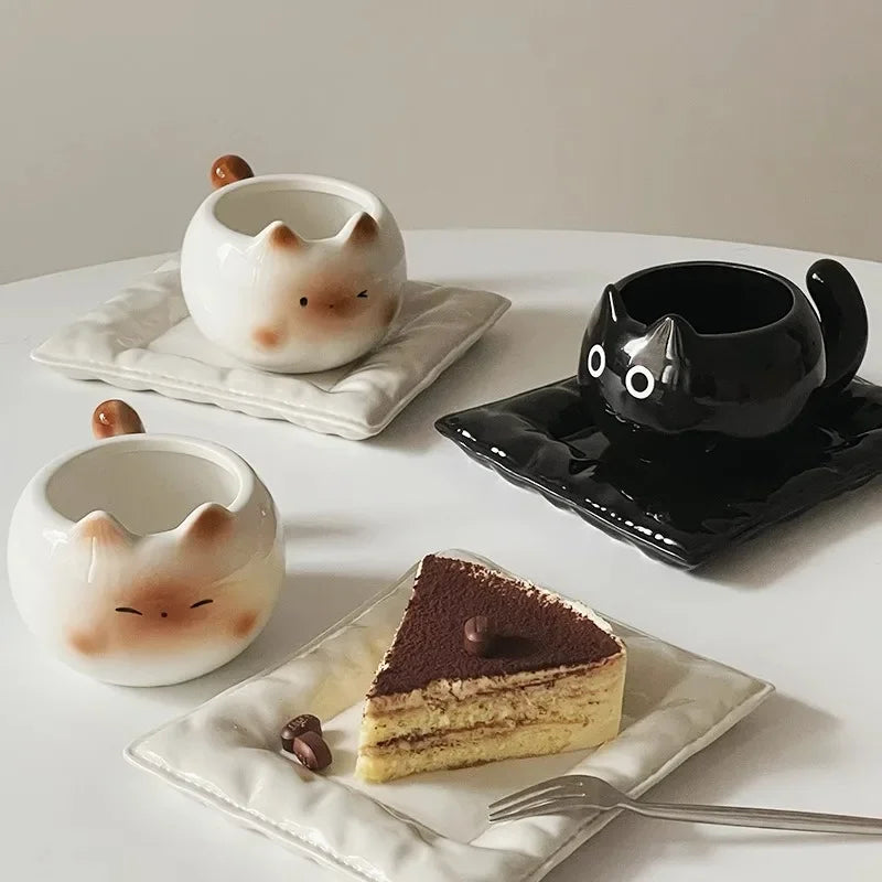 Tasse et sous-tasse Chat en Céramique